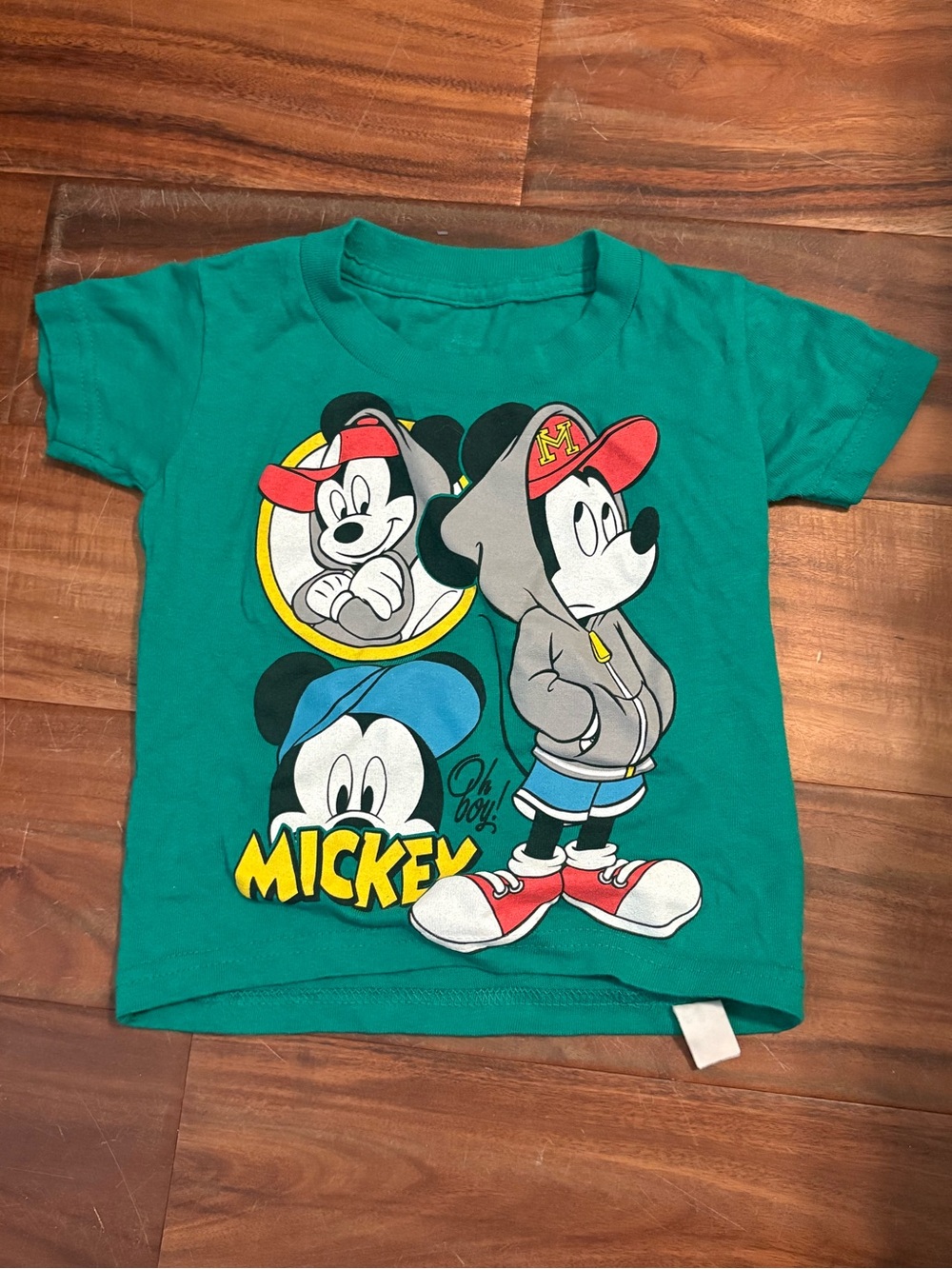 Disney Mickey Mouse Boys 2T Green Hip Hop Graphic T-Shirt Streetwear k